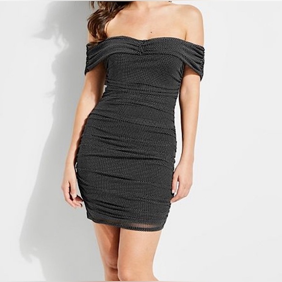 Guess Off The Shoulder Black Dress with White Polka Dots |Color: Black |Size: XS - Picture 1 of 5